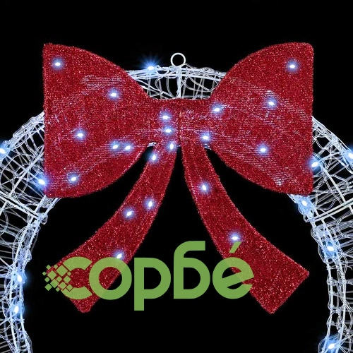 Коледен венец с LED лента студено бяло 120 см акрил ➤ топ цена ➤ sorbe.bg