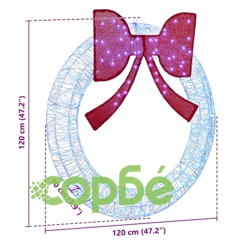 Коледен венец с LED светлини 120 см синьо акрил ➤ топ цена ➤ sorbe.bg