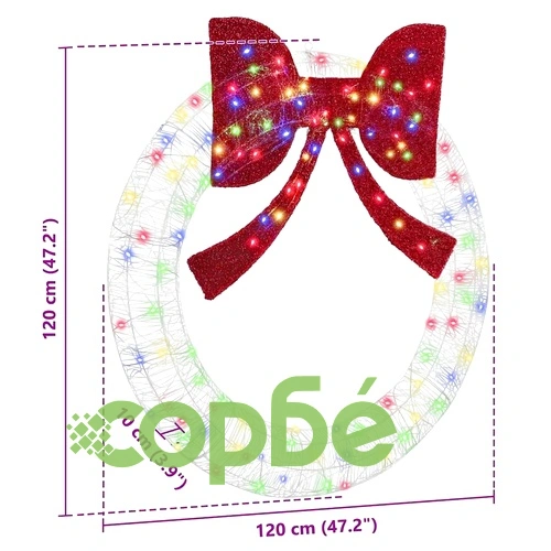 Коледен венец с LED лентисти светлини многоцветен 120 см акрил ➤ топ цена ➤ sorbe.bg