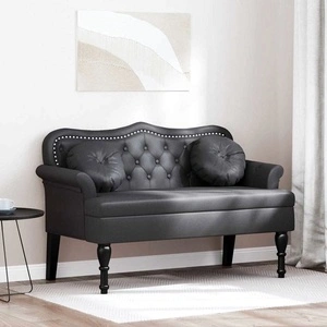 Пейка Честърфилд от Изкуствена Кожа, Черна, 120.5 x 65 x 75 см