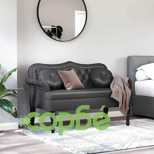 Пейка Честърфилд от Изкуствена Кожа, Черна, 120.5 x 65 x 75 см ➤ топ цена ➤ sorbe.bg