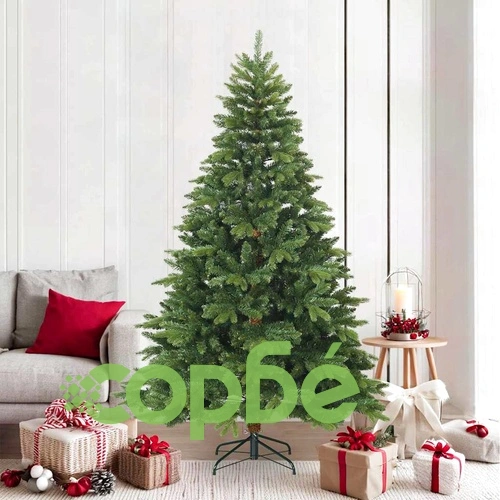 Изкуствена коледна елха с шарнирни клонки и метална поставка 210 см PVC/PE зелена ➤ топ цена ➤ sorbe.bg