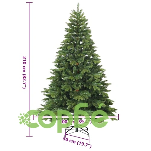 Изкуствена коледна елха с шарнирни клонки и метална поставка 210 см PVC/PE зелена ➤ топ цена ➤ sorbe.bg