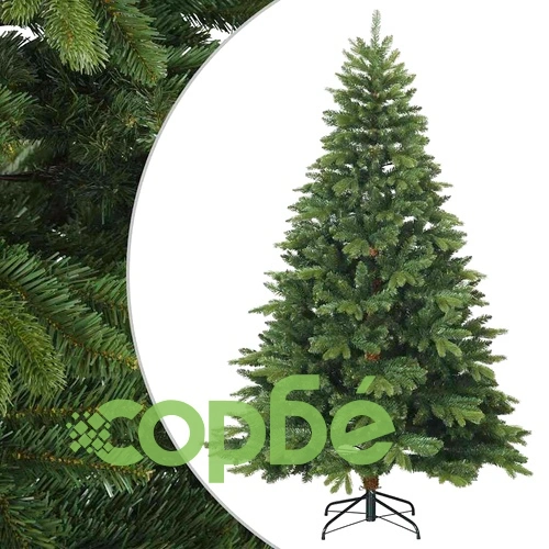 Изкуствена коледна елха с шарнирни клонки и метална поставка 210 см PVC/PE зелена ➤ топ цена ➤ sorbe.bg