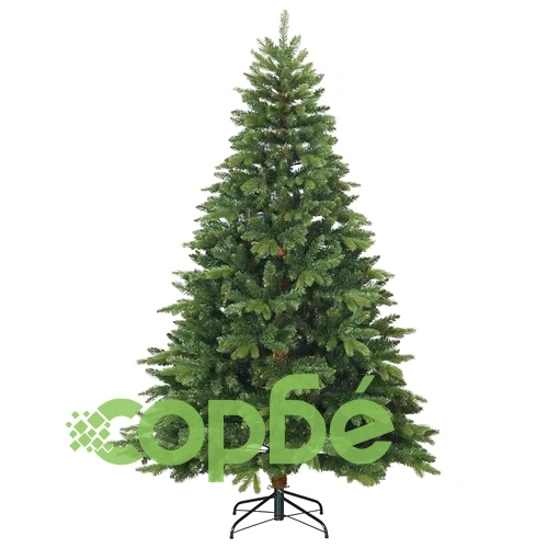Изкуствена коледна елха с шарнирни клонки и метална поставка 210 см PVC/PE зелена ➤ топ цена ➤ sorbe.bg