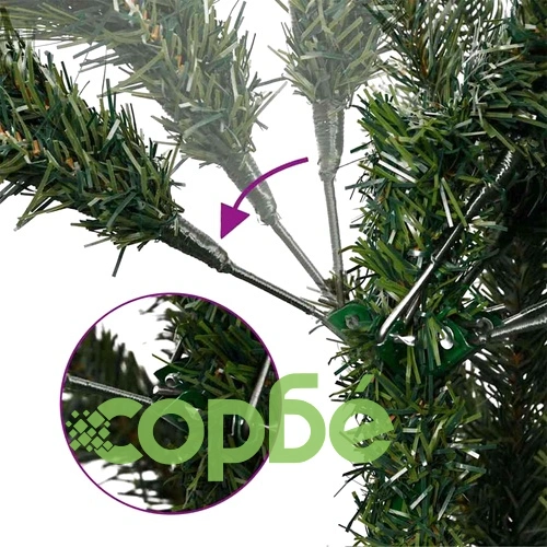 Изкуствена коледна елха с шарнирни клонки и метална поставка 210 см PVC/PE зелена ➤ топ цена ➤ sorbe.bg