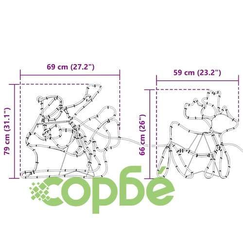 LED коледна декорация с 4 елена и шейна - многоцветна 69x79 см ПВЦ ➤ топ цена ➤ sorbe.bg