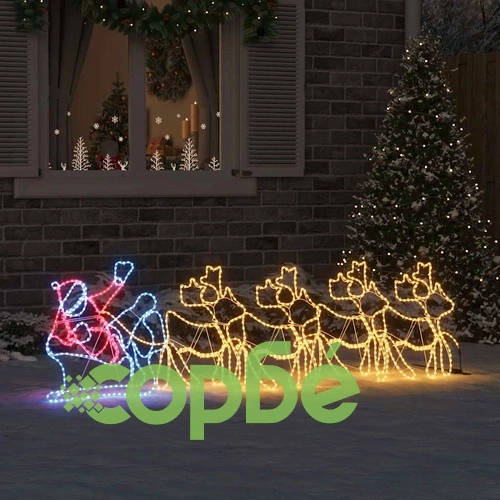 LED коледна декорация с 4 елена и шейна - многоцветна 69x79 см ПВЦ ➤ топ цена ➤ sorbe.bg