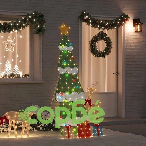 Осветена коледна елха 2D с 3 подаръчни кутии топло бяла 210 cm стомана ➤ топ цена ➤ sorbe.bg