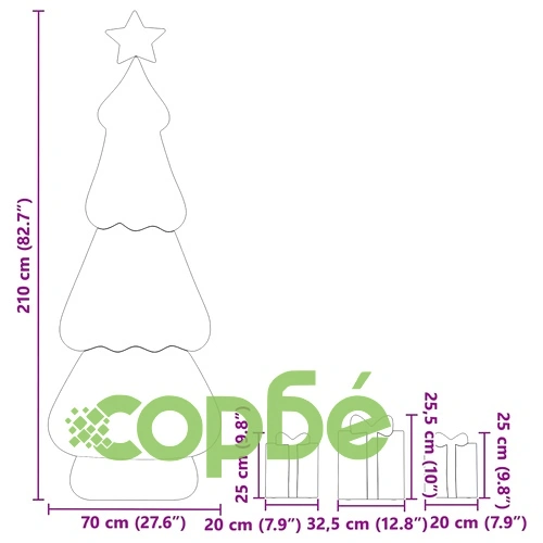 Осветена коледна елха 2D с 3 подаръчни кутии топло бяла 210 cm стомана ➤ топ цена ➤ sorbe.bg