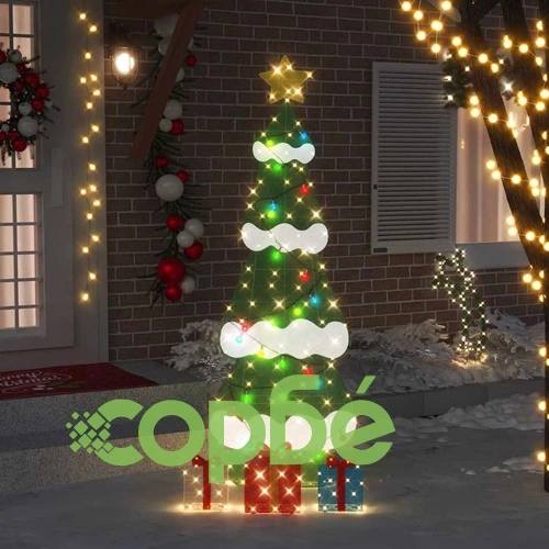 Осветена коледна елха 2D с 3 подаръчни кутии топло бяла 210 cm стомана ➤ топ цена ➤ sorbe.bg