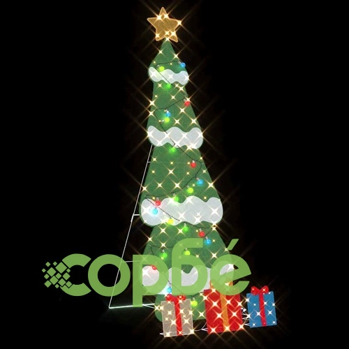 Осветена коледна елха 2D с 3 подаръчни кутии топло бяла 210 cm стомана ➤ топ цена ➤ sorbe.bg