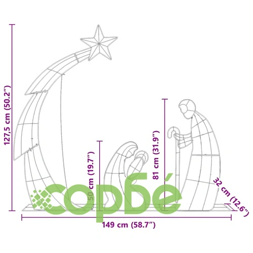 Светеща сцена на Рождество Христово 149x32x127.5 см полиестер топло бяло LED ➤ топ цена ➤ sorbe.bg