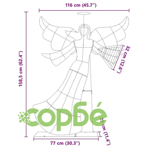 Светеща декоративна фигура ъгъл с LED осветление 116x29x158.5 см полиестер топло бяло ➤ топ цена ➤ sorbe.bg