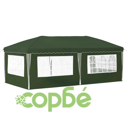 Поп-ъп парти шатра 575 x 289 x 245 см, зелена, стоманена рамка ➤ топ цена ➤ sorbe.bg