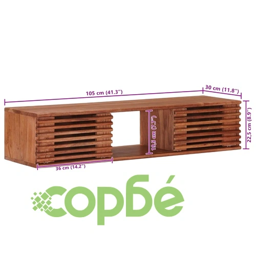 ТВ шкаф от масивна акациева дървесина с врати, естествен цвят - 105 x 30 x 22,5 см ➤ топ цена ➤ sorbe.bg