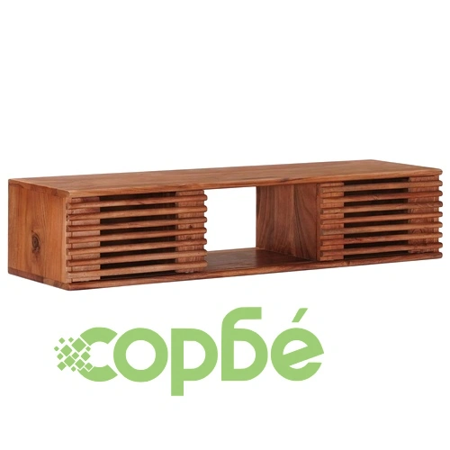 ТВ шкаф от масивна акациева дървесина с врати, естествен цвят - 105 x 30 x 22,5 см ➤ топ цена ➤ sorbe.bg