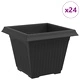 Квадратни саксии за цветя, комплект 24 бр., черни, 38 x 38 x 30 см, пластмаса