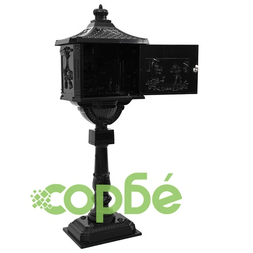 Стояща пощенска кутия от лят алуминий, черна, 42,5 x 29,5 x 117 см ➤ топ цена ➤ sorbe.bg