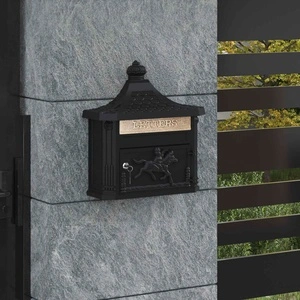 Стенна пощенска кутия с врата от лят алуминий, Черно, 40,5 x 15,5 x 44 см