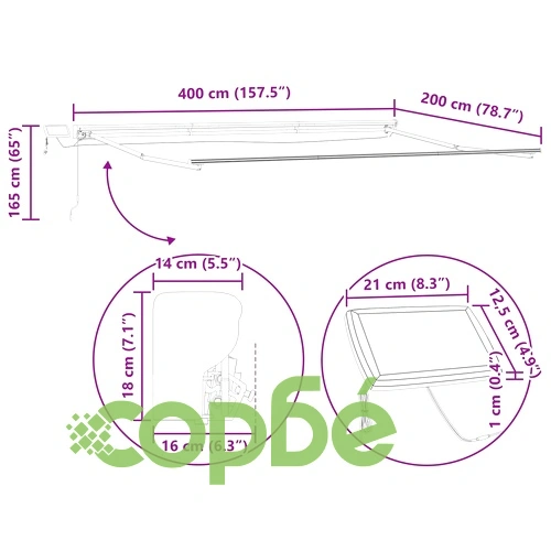 Ръчна рамка за сенник с LED осветление, Антрацит, 4 x 2 м, Алуминий ➤ топ цена ➤ sorbe.bg