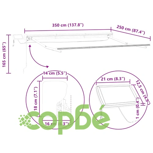 Рамка за сенник с LED осветление, Антрацит, 3,5 x 2,5 м, Алуминий ➤ топ цена ➤ sorbe.bg
