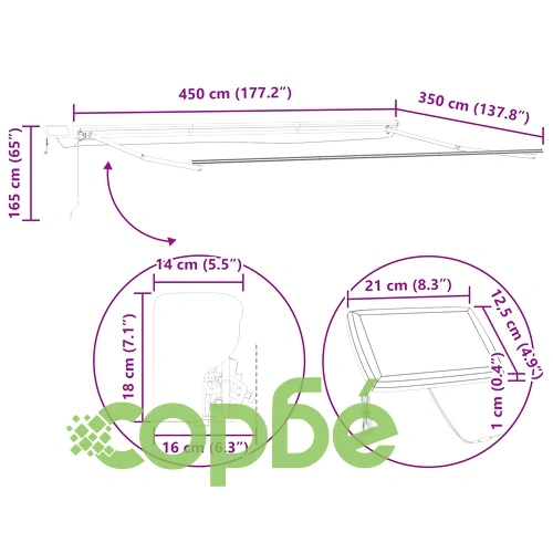Рамка за сенник с LED осветление, Антрацит, 4,5 x 3,5 м, Алуминий ➤ топ цена ➤ sorbe.bg