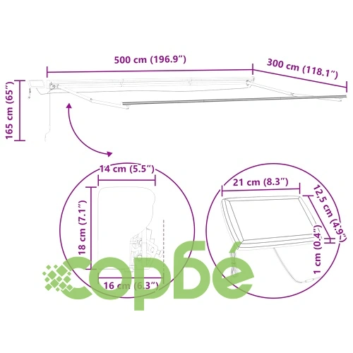 Рамка за сенник с LED осветление Антрацит 5 x 3 м Алуминий ➤ топ цена ➤ sorbe.bg