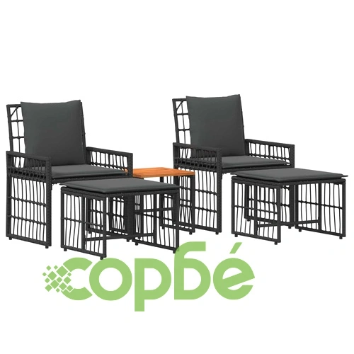 Градински комплект за открито 5 части - черно и тъмно сиво ➤ топ цена ➤ sorbe.bg
