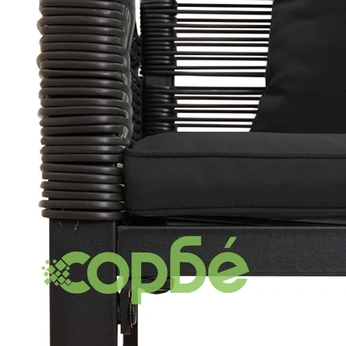 Градински комплект мебели с възглавници 3 части, PE ратан, черен ➤ топ цена ➤ sorbe.bg