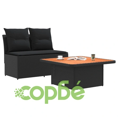 Градински среден диван с масичка от полиратан, 110x57x79 см, черен ➤ топ цена ➤ sorbe.bg