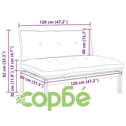 Градински среден диван от масивна акациева дървесина, 120 x 80 x 82 см, естествен и кремавобял ➤ топ цена ➤ sorbe.bg