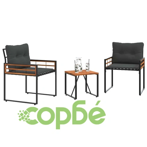 Градински комплект мебели 3 части, акация и стомана, димено сиво ➤ топ цена ➤ sorbe.bg