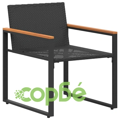 Градински комплект мебели от ратан 3 части, 2 стола и стъклена маса, черно и кремаво бяло ➤ топ цена ➤ sorbe.bg