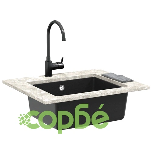 Мивка от кварц и смола (80%/20%) 530 x 460 мм, Черна ➤ топ цена ➤ sorbe.bg