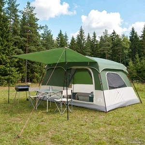 Семейна палатка за 10 души, 420 x 305 x 200 см, Зелено, Полиестер и стомана