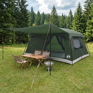 Семейна палатка за 16 души, 500x400x230 см, полиестер и стомана, военнозелена