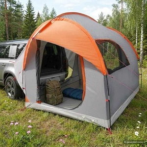 Автомобилна палатка за 3 лица - Сиво и оранжево, Полиестер и стомана, 239 x 210 x 210 см