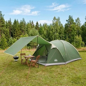 Кабинна палатка за 6 души, Зелено, Полиестер и стомана, 398 x 310 x 177 см