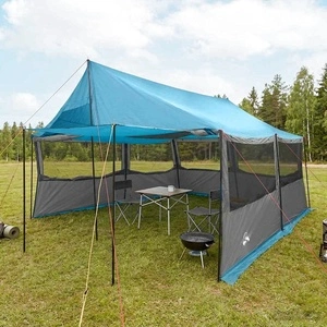 Семейна палатка за къмпинг Синьо 450 x 400 x 265 см Полиестер и стомана