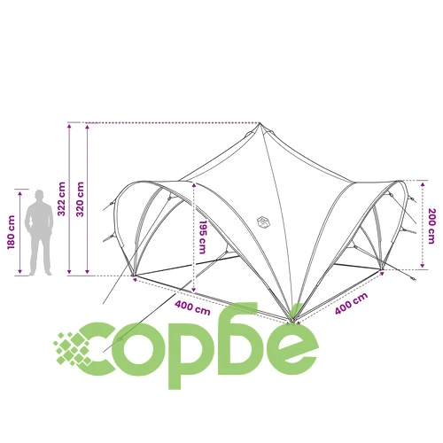 Парти шатра Зелено 400 x 400 x 320 см, Полиестер и стомана ➤ топ цена ➤ sorbe.bg