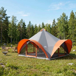 Палатка тип типи за 18 души, 500 x 500 x 350 см, сиво и оранжево, полиестер и стомана