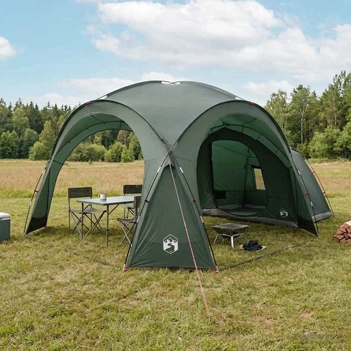 Страничен Шатър Военнозелено 410 x 410 x 250 см, Полиестер и Стомана ➤ топ цена ➤ sorbe.bg