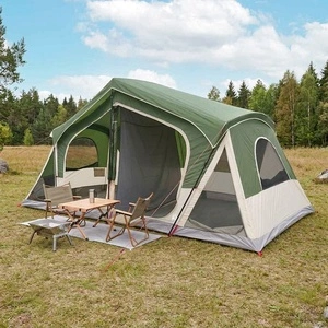 Кабинна палатка за 10 души, Зелена, 480 x 273 x 205 см, Полиестер и стомана