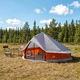 Палатка тип типи за 20 души, 800 x 800 x 430 см, полиестер и стомана, сива и оранжева