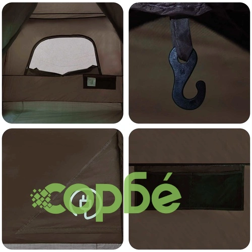 Семейна палатка за 10 души 420 x 305 x 200 см Кафяво-сиво Полиестер и стомана ➤ топ цена ➤ sorbe.bg