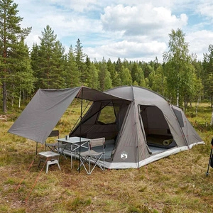Кабинна палатка за 12 души, 580 x 230 x 220 см, полиестер и стомана, кафяво-сиво
