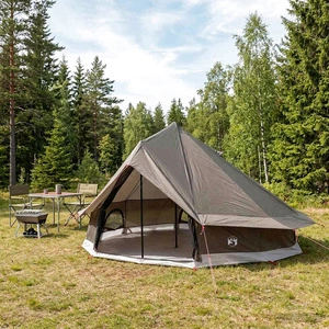 Палатка Типи за 18 души, 700 x 700 x 395 см, Полиестер и Стомана, Кафяво-сиво