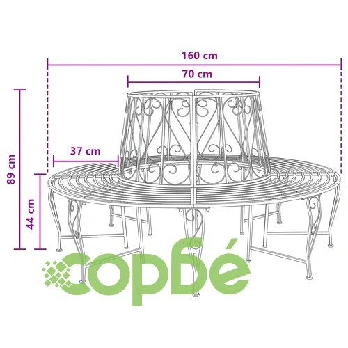 Кръгла пейка около дърво Ø 160 x 89 см - стомана, черна ➤ топ цена ➤ sorbe.bg