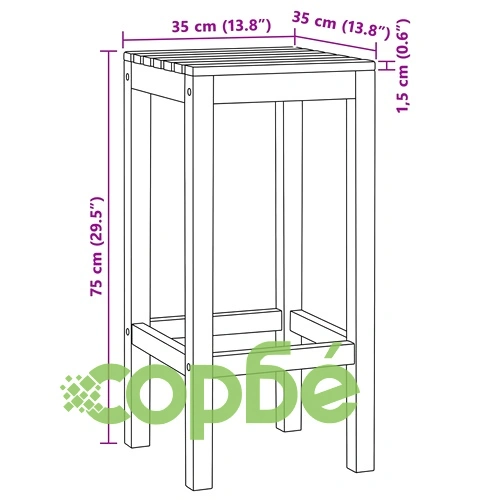 Бар столове 4 броя от масивно тиково дърво, 35 x 35 x 75 см ➤ топ цена ➤ sorbe.bg
